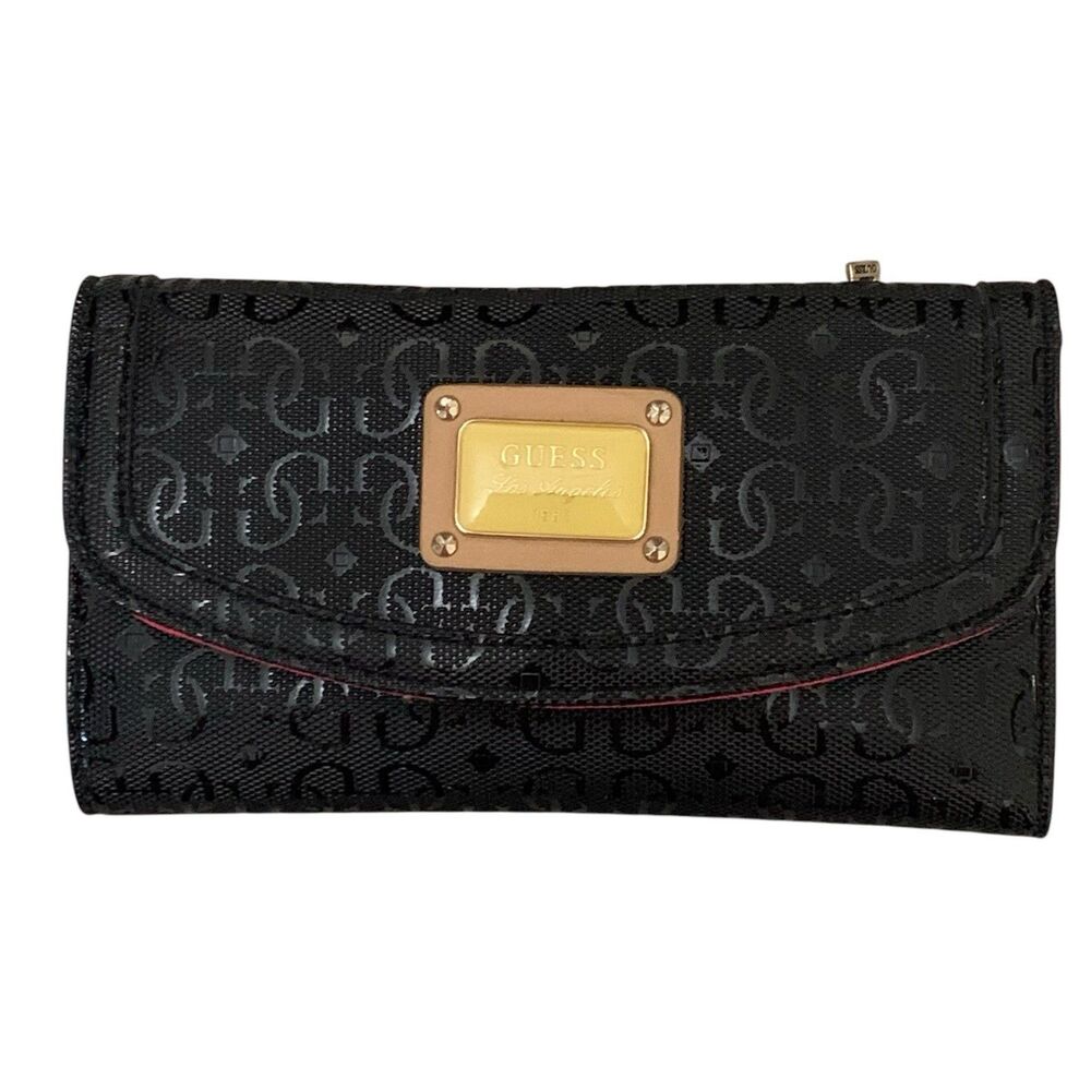 Guess Los Angeles 1981 Wallet Black Tri-Fold Zipper Credit Card Pockets Snap